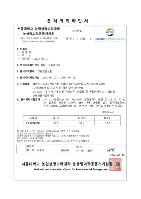 라돈 방출량 측정 결과